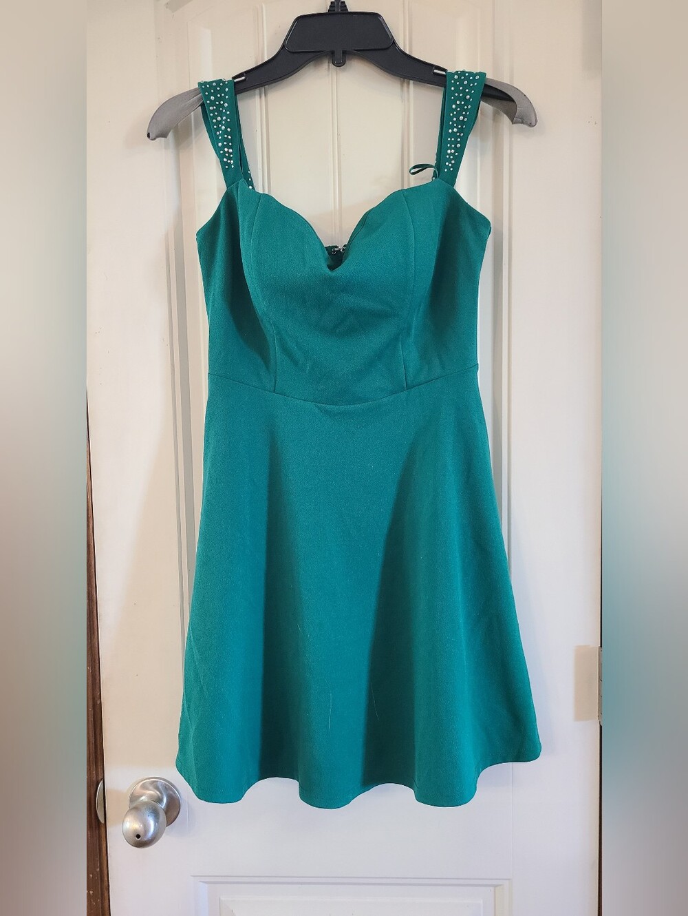 City Triangles Green A-Line Midi Dress with Studded Straps And Pockets Size M